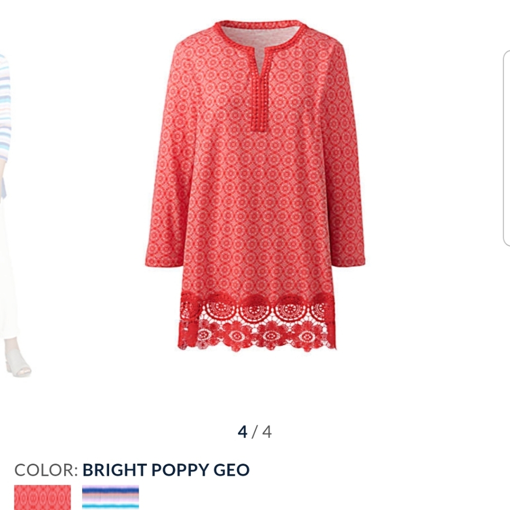 Lands End Tunic 3/4 Sleeve Large Petite Poppy Geo